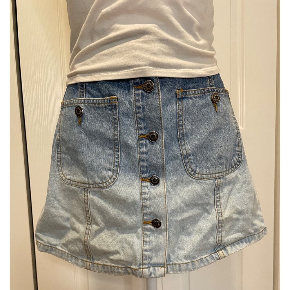 Vtg Y2K Union‎ Bay Womens Button Up Denim Mini Skirt Size 3 Twee 90s Indie Edgy